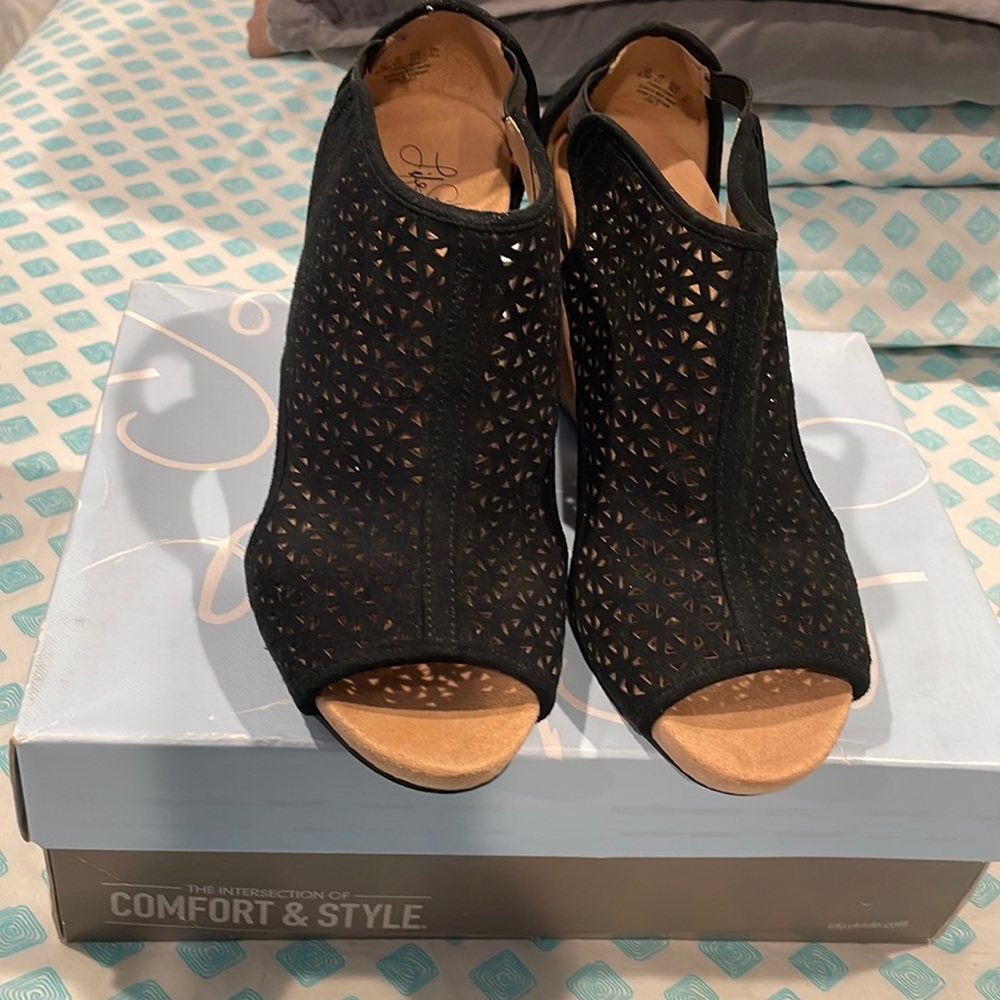 Life stride# 8.5 M # black wide wedge sandal